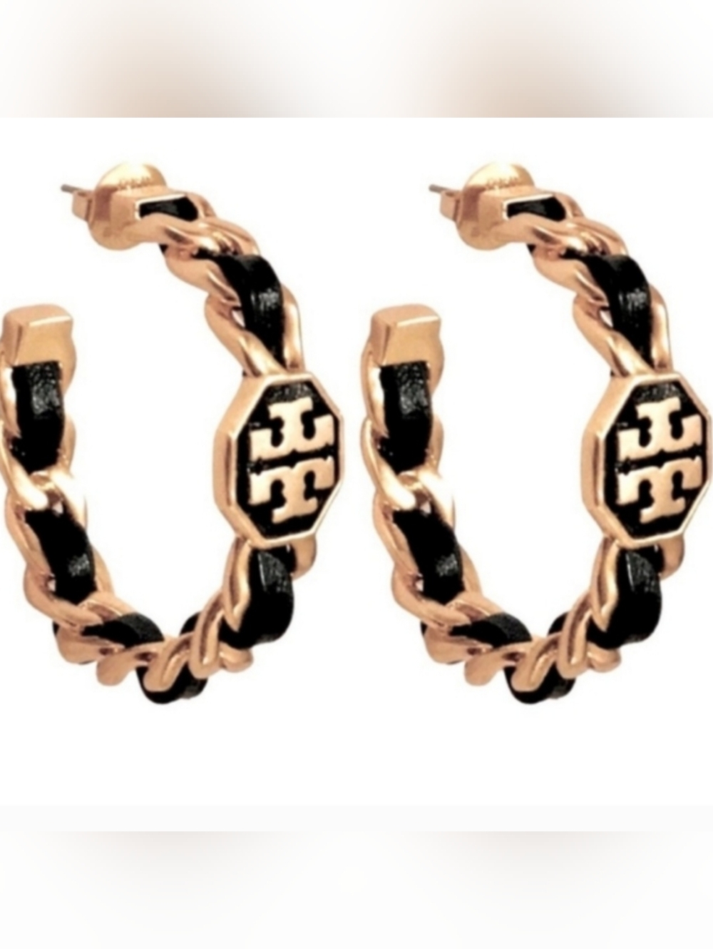 Tory Burch Black Marion Woven Hoop Earrings